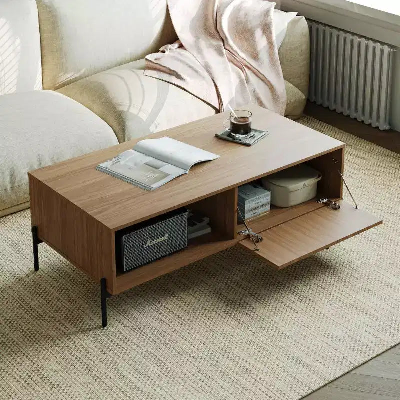 Tree city - Table basse moderne 47" en bois de santal doré avec porte à lattes et étagère ouverte