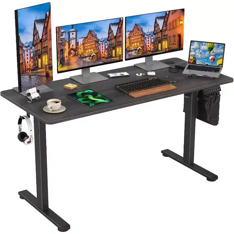 PexFix 55 x 24 Electric Standing Desk Walnut Desktop Height Adjustable Computer Desk Stand up Home Office Desk with Splice Board