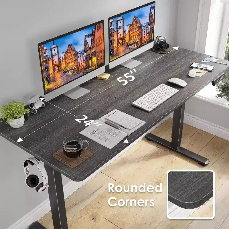 Bureau debout électrique 55 x 24 avec plateau en noyer, réglable en hauteur, pour ordinateur, pour la maison ou le bureau, avec plateau à assembler