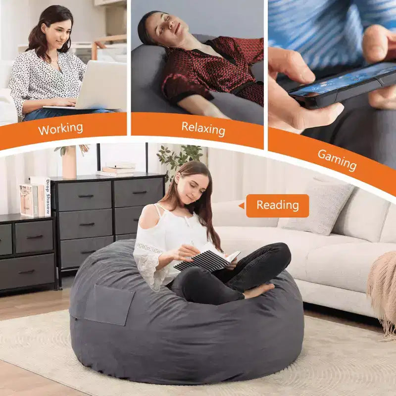 Pouf Géant 4ft avec Rembourrage en Mousse Housse Douce Amovible Confortable pour Adultes Enfants Salon Chambre Dortoir