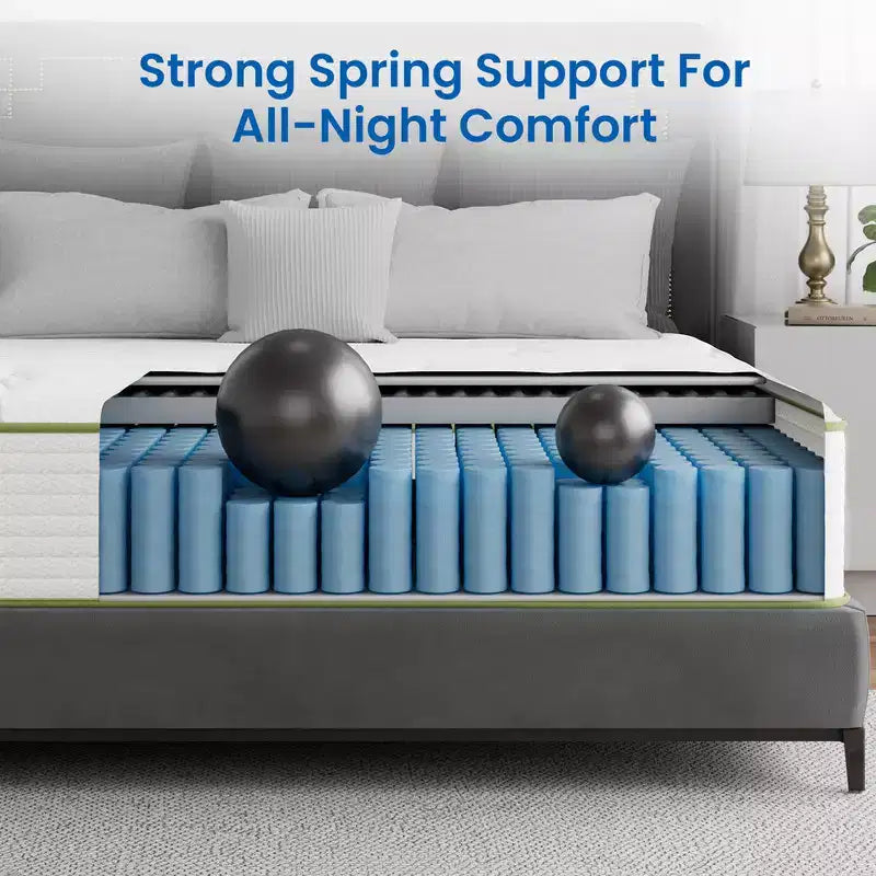 Matelas hybride respirant en mousse à mémoire de forme rafraîchissante, fermeté moyenne, livré compressé dans une boîte, blanc