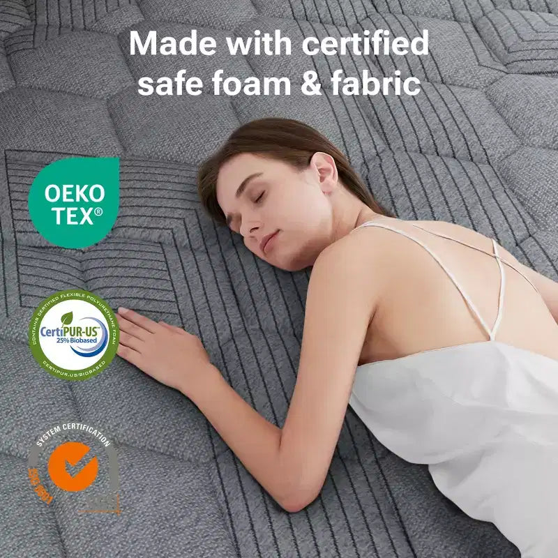 Matelas hybride en mousse à mémoire de forme rafraîchissante, soutien moyen, livré en boîte, blanc