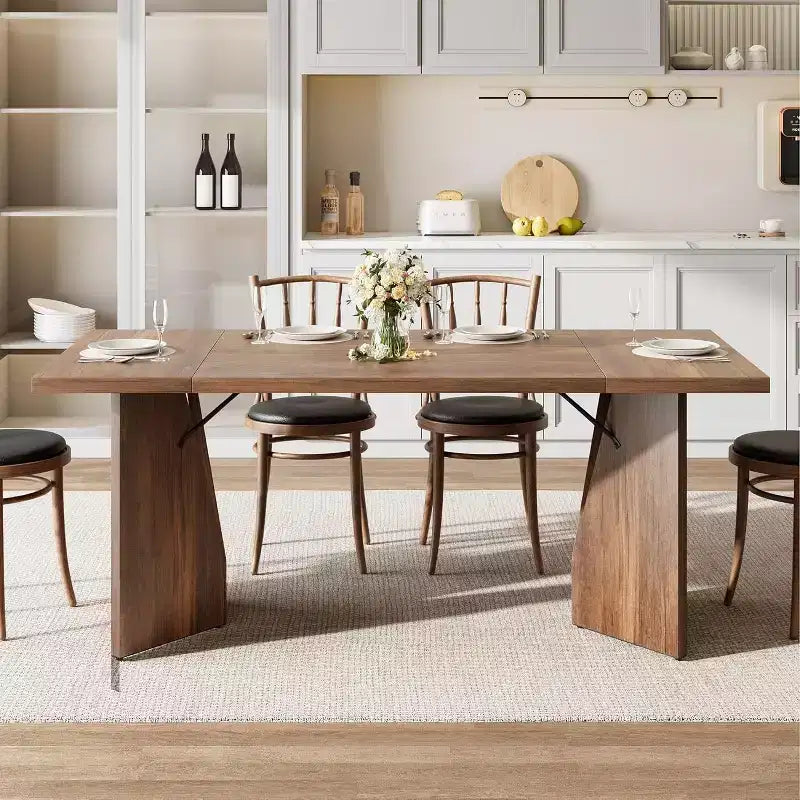 Table à manger de 180 cm pour 6 personnes, table de cuisine rectangulaire de style rustique avec cadre robuste, plateau en bois épaissi, longue table de salle à manger