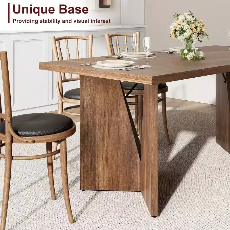 Table à manger de 180 cm pour 6 personnes, table de cuisine rectangulaire de style rustique avec cadre robuste, plateau en bois épaissi, longue table de salle à manger
