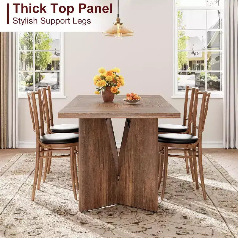 Table à manger de 180 cm pour 6 personnes, table de cuisine rectangulaire de style rustique avec cadre robuste, plateau en bois épaissi, longue table de salle à manger