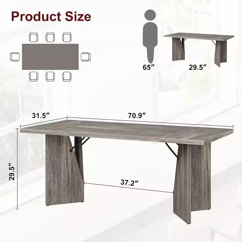 Table à manger de 180 cm pour 6 personnes, table de cuisine rectangulaire de style rustique avec cadre robuste, plateau en bois épaissi, longue table de salle à manger