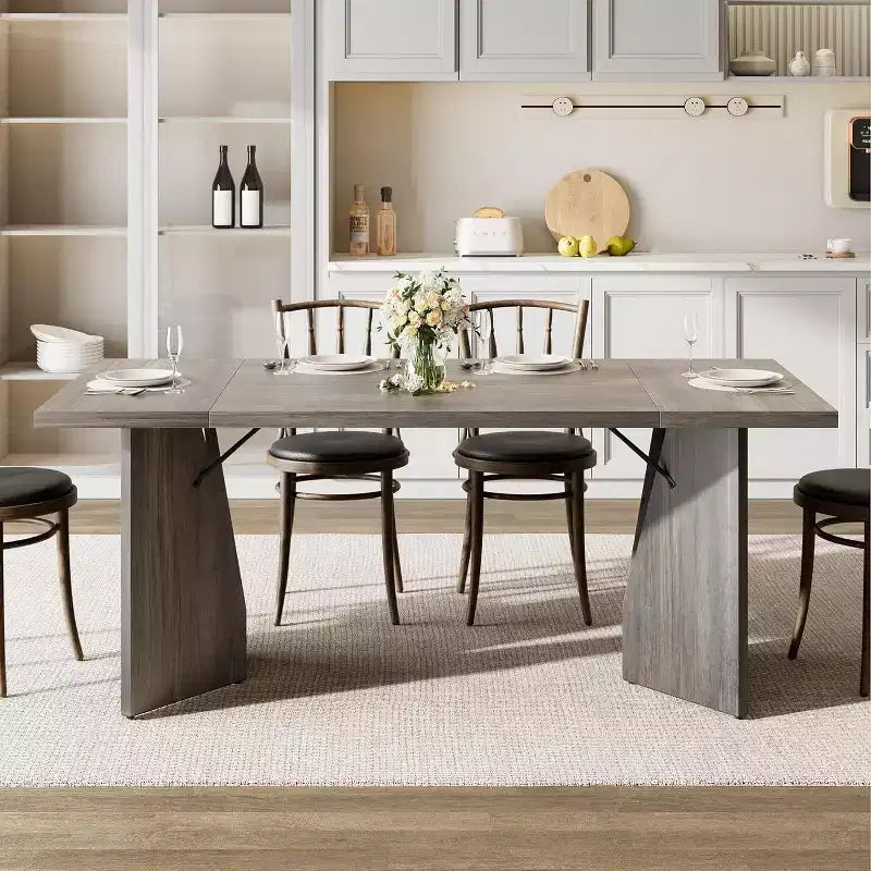 Table à manger de 180 cm pour 6 personnes, table de cuisine rectangulaire de style rustique avec cadre robuste, plateau en bois épaissi, longue table de salle à manger