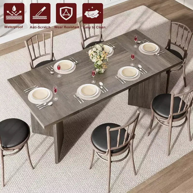 Table à manger de 180 cm pour 6 personnes, table de cuisine rectangulaire de style rustique avec cadre robuste, plateau en bois épaissi, longue table de salle à manger