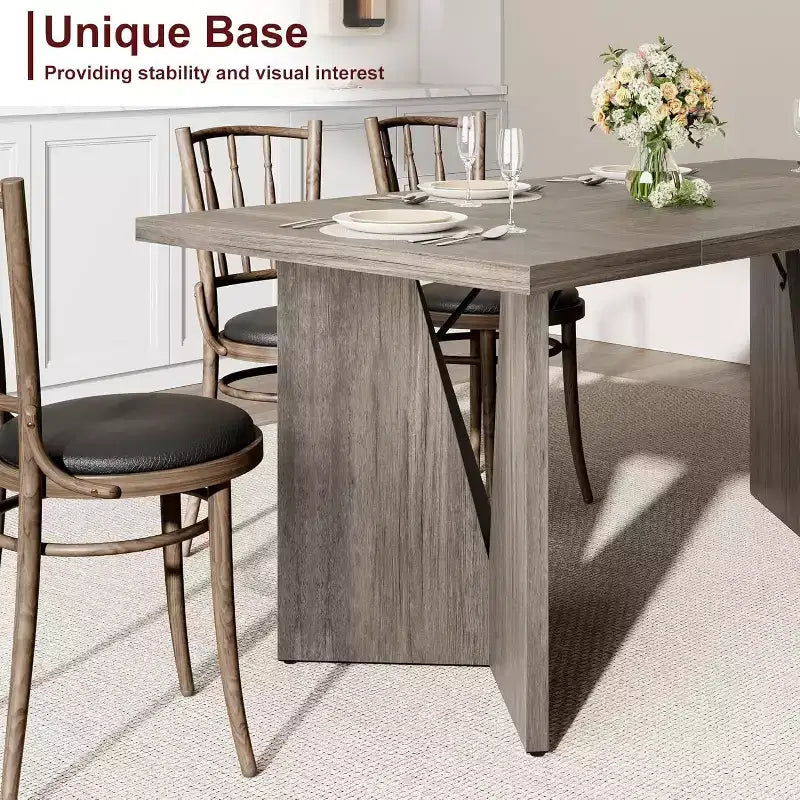 Table à manger de 180 cm pour 6 personnes, table de cuisine rectangulaire de style rustique avec cadre robuste, plateau en bois épaissi, longue table de salle à manger