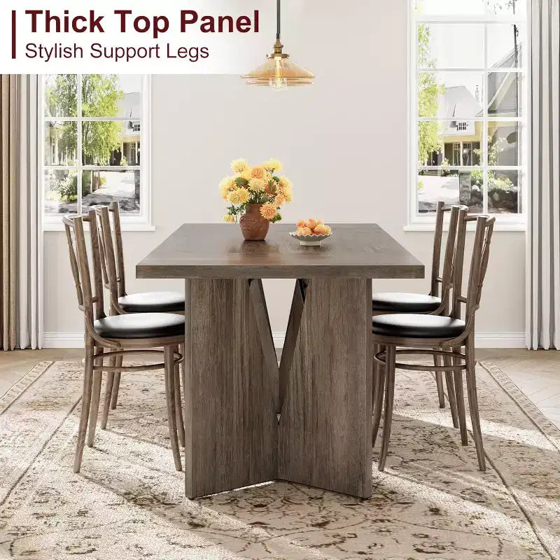 Table à manger de 180 cm pour 6 personnes, table de cuisine rectangulaire de style rustique avec cadre robuste, plateau en bois épaissi, longue table de salle à manger