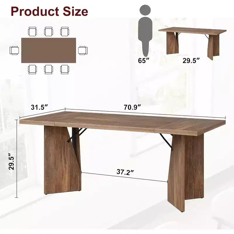 Table à manger de 180 cm pour 6 personnes, table de cuisine rectangulaire de style rustique avec cadre robuste, plateau en bois épaissi, longue table de salle à manger