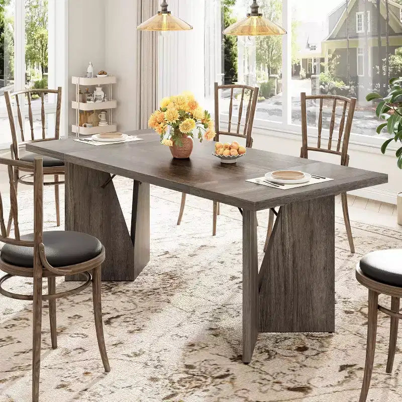 CuisinSmart 70.9'' Dining Table for 6, Farmhouse Rectangular Kitchen Table with Sturdy Frame, Wooden Thickened Long Desk and Dinner Desk