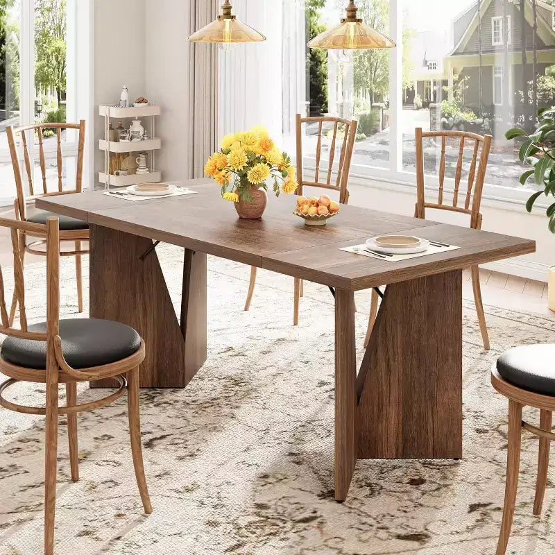 Table à manger de 180 cm pour 6 personnes, table de cuisine rectangulaire de style rustique avec cadre robuste, plateau en bois épaissi, longue table de salle à manger