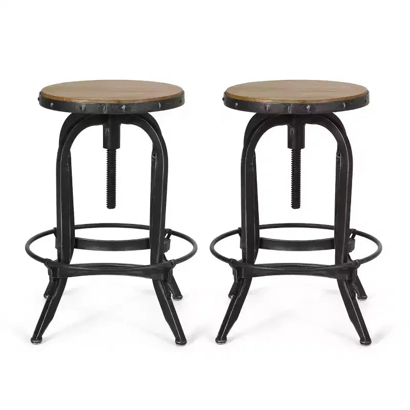 Tabourets de bar pivotants réglables en bois de sapin industriel sans dossier (Lot de 2)