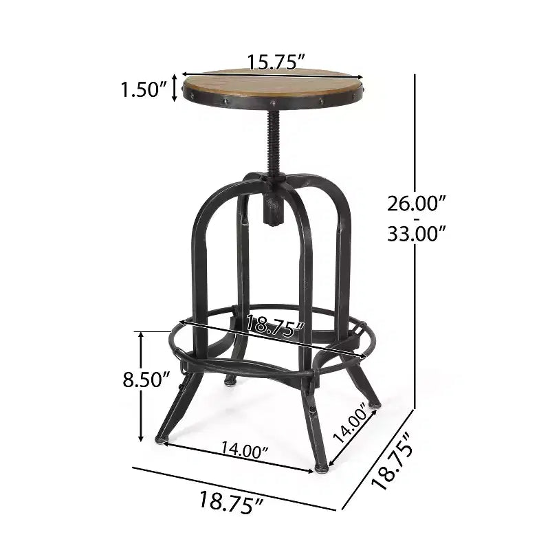 Tabourets de bar pivotants réglables en bois de sapin industriel sans dossier (Lot de 2)