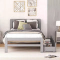 Twin Bed with 2 Trundle Storage Drawers, Platform Bed Frame with Headboard for Bedroom Small Living Space, No Box Spring Needed