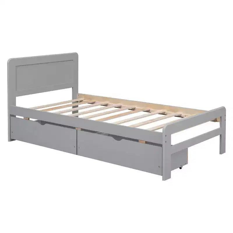 Lit jumeau avec 2 tiroirs de rangement gigognes, Cadre de lit plateforme avec tête de lit pour chambre à coucher ou petit espace de vie, Aucun sommier tapissier requis