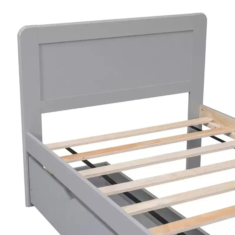 Lit jumeau avec 2 tiroirs de rangement gigognes, Cadre de lit plateforme avec tête de lit pour chambre à coucher ou petit espace de vie, Aucun sommier tapissier requis