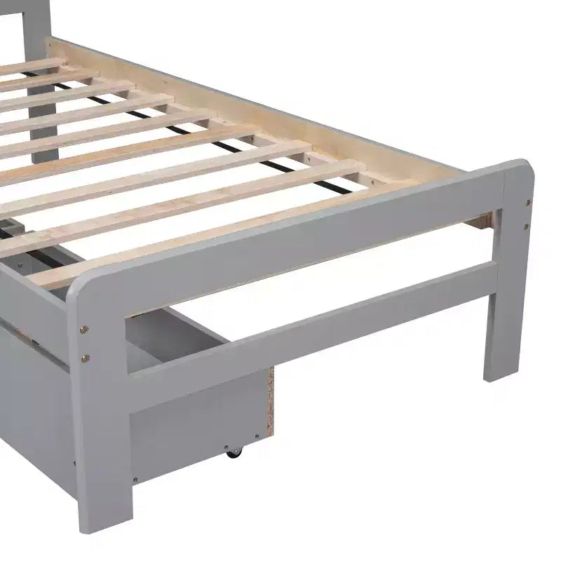 Lit jumeau avec 2 tiroirs de rangement gigognes, Cadre de lit plateforme avec tête de lit pour chambre à coucher ou petit espace de vie, Aucun sommier tapissier requis