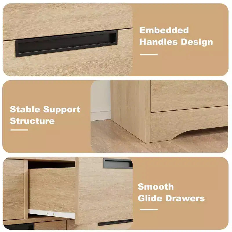 Commode à 6 tiroirs pour chambre à coucher, organiseur double moderne avec poignées encastrées, commode en bois pour salon