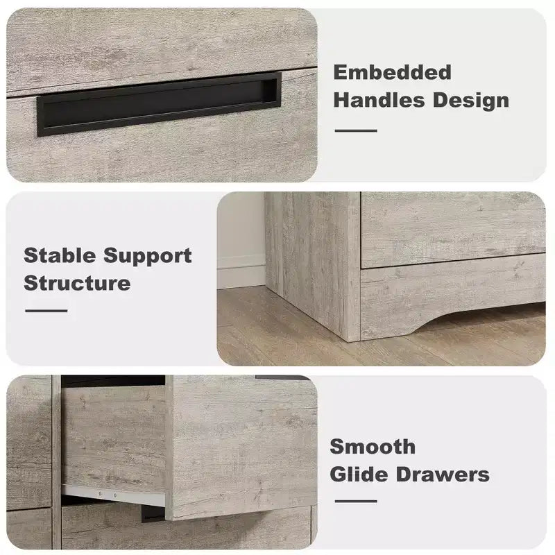 Commode à 6 tiroirs pour chambre à coucher, organiseur double moderne avec poignées encastrées, commode en bois pour salon