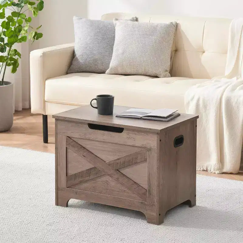 Banc de rangement avec couvercle relevable - Siège d'entrée et organisateur en bois rustique
