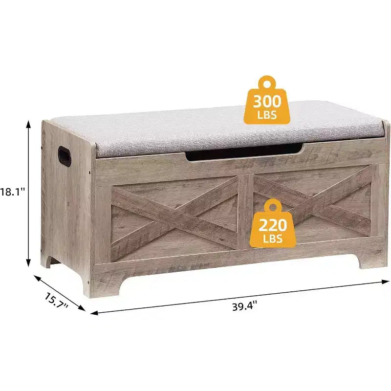 Banc de rangement avec couvercle relevable - Siège d'entrée et organisateur en bois rustique