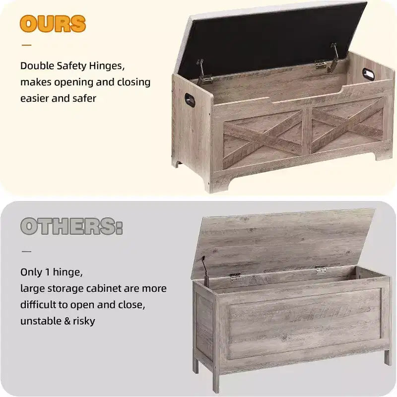 Banc de rangement avec couvercle relevable - Siège d'entrée et organisateur en bois rustique