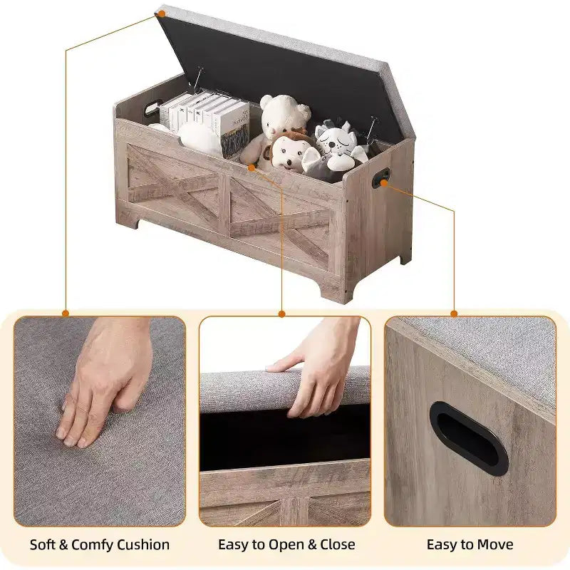 Banc de rangement avec couvercle relevable - Siège d'entrée et organisateur en bois rustique