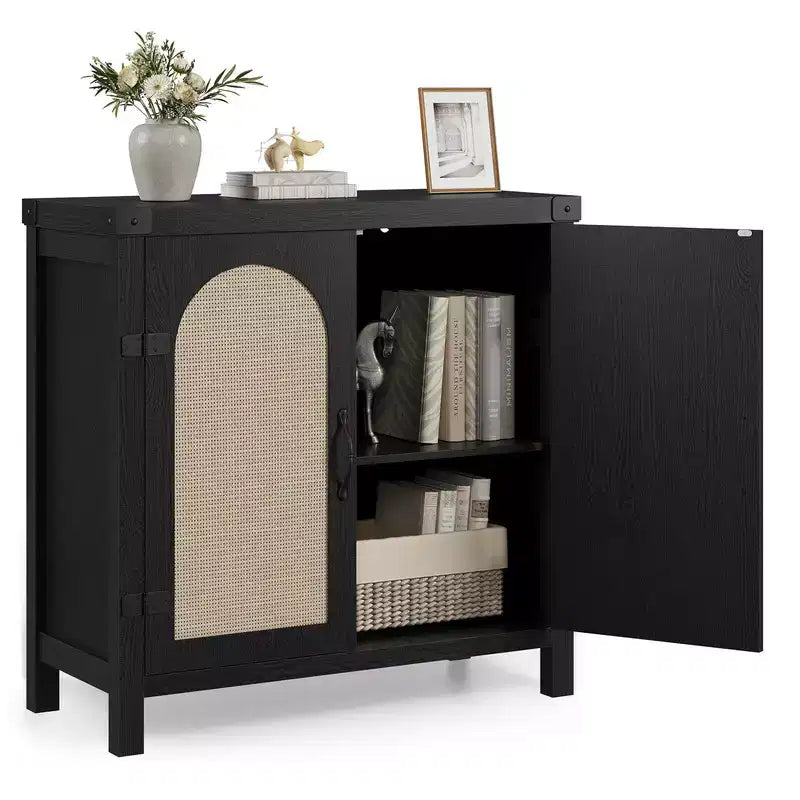 Buffet en rotin avec rangement, buffet de cuisine de style ferme avec tiroir, meuble de rangement en bois de style bohème pour bar à café