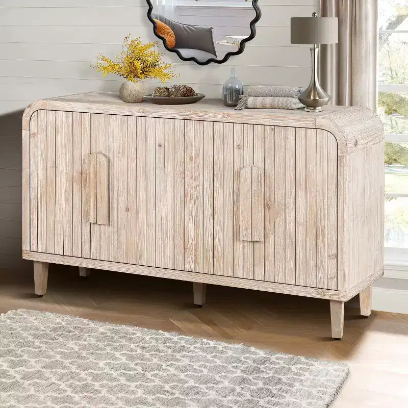 Buffet de ferme noir antique avec rangement incurvé