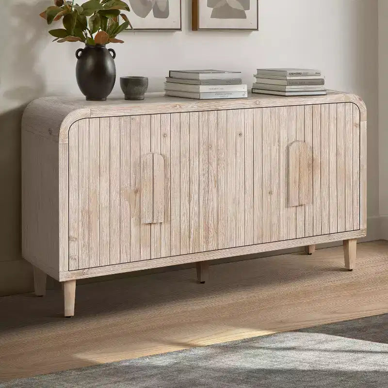 Buffet de ferme noir antique avec rangement incurvé