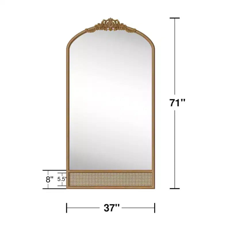 Miroir mural marron avec cadre en bois massif classique sculpté de 94 cm (37 po) de large x 180 cm (71 po) de haut avec fond en rotin