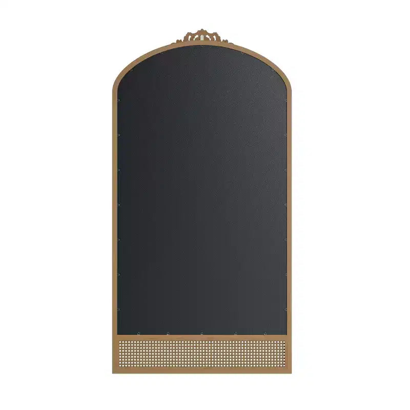 Miroir mural marron avec cadre en bois massif classique sculpté de 94 cm (37 po) de large x 180 cm (71 po) de haut avec fond en rotin