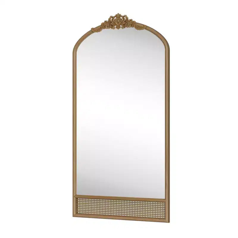Miroir mural marron avec cadre en bois massif classique sculpté de 94 cm (37 po) de large x 180 cm (71 po) de haut avec fond en rotin