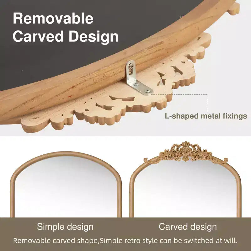 Miroir mural marron avec cadre en bois massif classique sculpté de 94 cm (37 po) de large x 180 cm (71 po) de haut avec fond en rotin