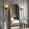 PexFix 32 in. W x 71 in. H Deep Modern Arch Framed Full Length Mirror with Rounded Corners in Gold