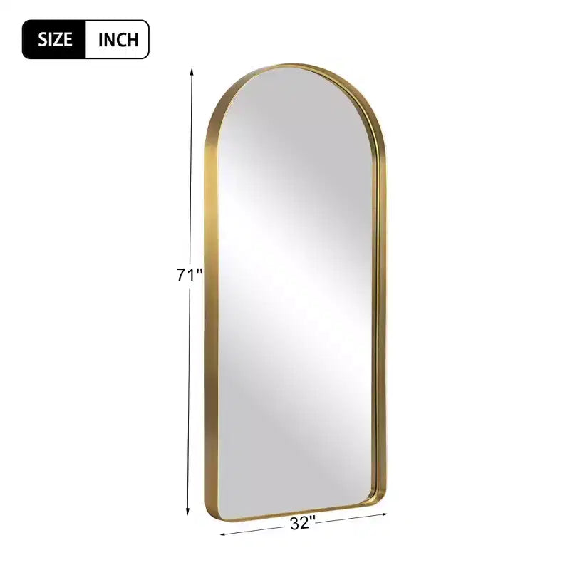 Miroir psyché encadré en arc moderne de 32 po L x 71 po H avec coins arrondis, couleur or