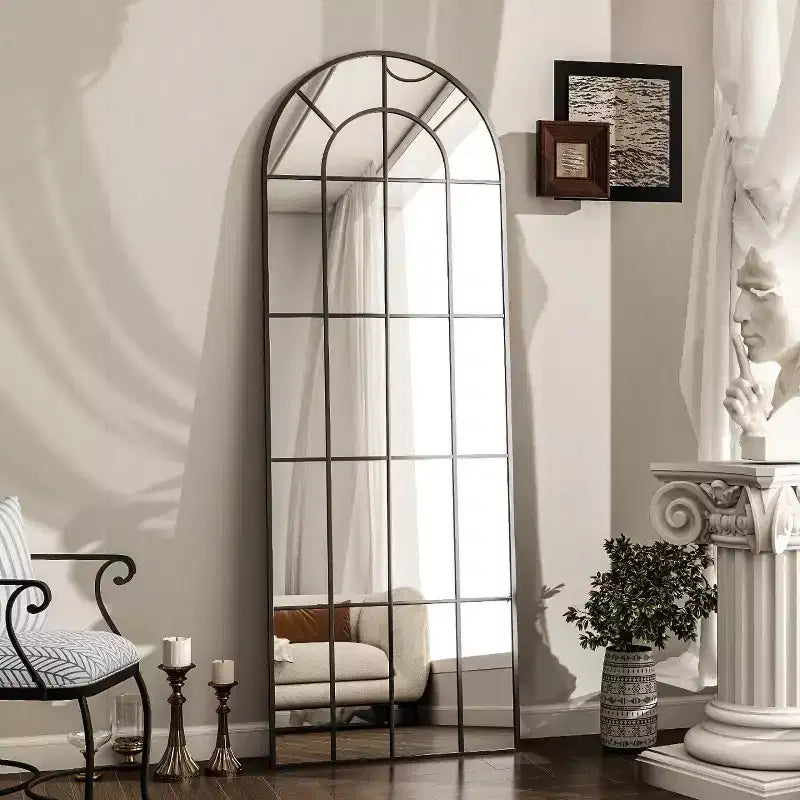 Miroir en forme de fenêtre cintrée pleine longueur de 69x 25, miroir de décoration murale, noir