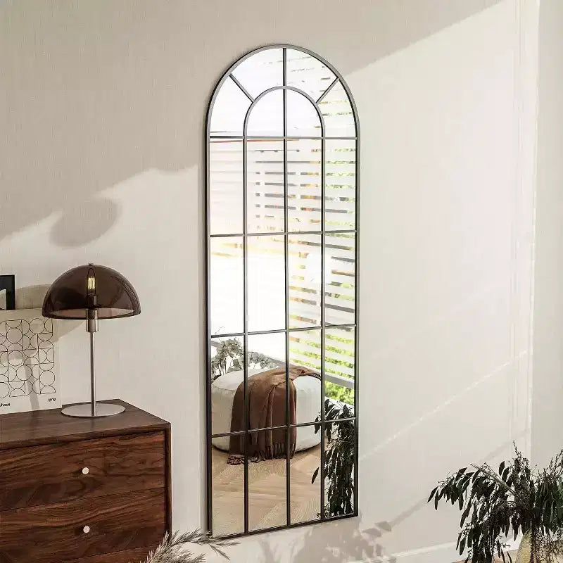 Miroir en forme de fenêtre cintrée pleine longueur de 69x 25, miroir de décoration murale, noir