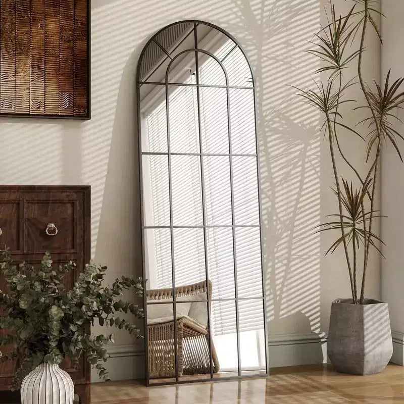Miroir en forme de fenêtre cintrée pleine longueur de 69x 25, miroir de décoration murale, noir