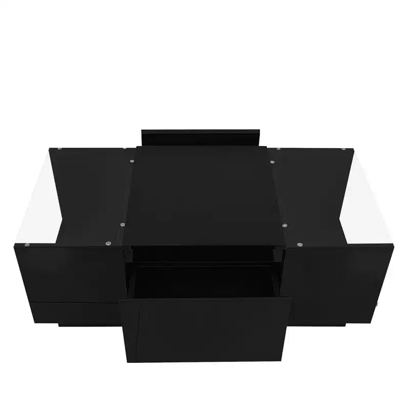 Table basse LED moderne, éclairage 16 couleurs et espace de rangement, finition laquée brillante, table d'appoint rectangale pour salon