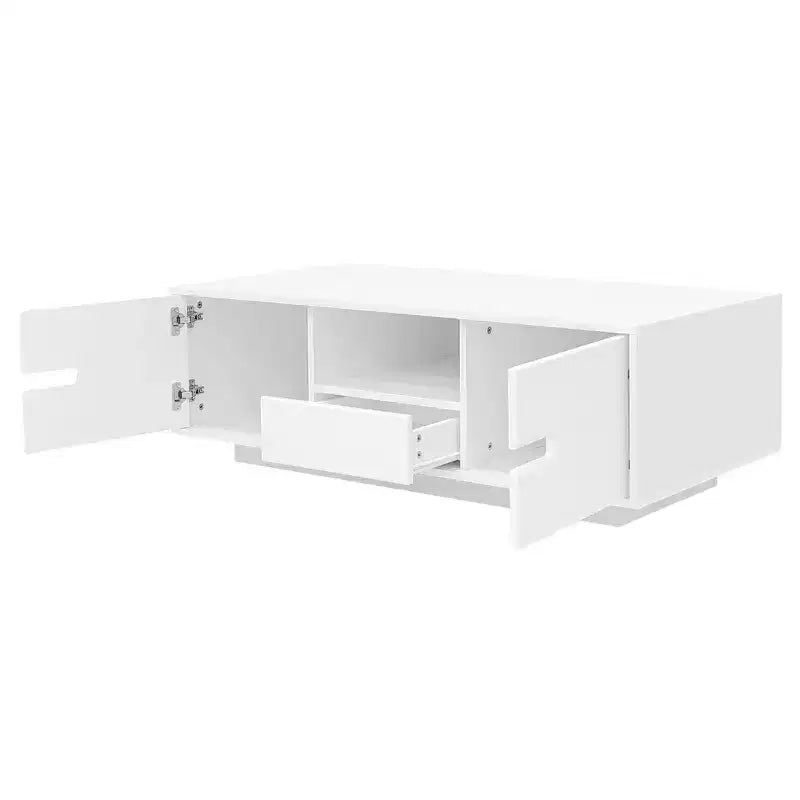 Table basse LED moderne, éclairage 16 couleurs et espace de rangement, finition laquée brillante, table d'appoint rectangale pour salon