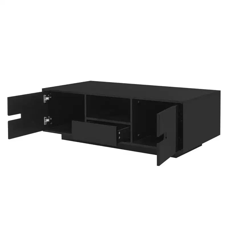 Table basse LED moderne, éclairage 16 couleurs et espace de rangement, finition laquée brillante, table d'appoint rectangale pour salon
