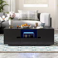 Table basse LED moderne, éclairage 16 couleurs et espace de rangement, finition laquée brillante, table d'appoint rectangale pour salon