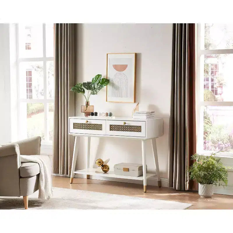 Probe Hues Sleek Modern Entryway Console Table with Drawers & Metal Shelf