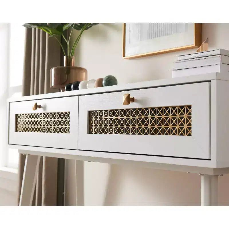 Console d'entrée moderne et élégante avec tiroirs et étagère métallique