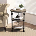 Round End Table, Small Accent Table with 3 Tier Storage Shelves, Farmhouse Wood Side Table, Metal Frame Industrial Night Stand