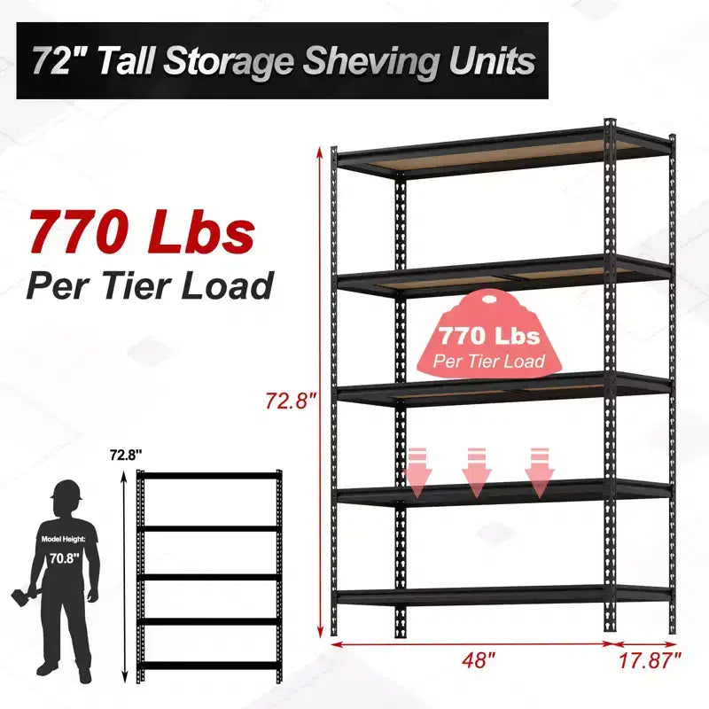 Étagères de rangement, unité d'étagères métalliques robustes à 5 niveaux 48x18x73 pouces - Étagère réglable pour garage et cuisine