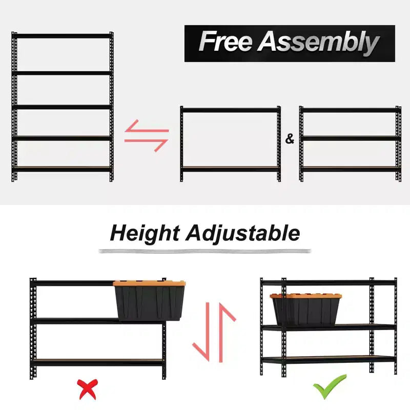 Étagères de rangement, unité d'étagères métalliques robustes à 5 niveaux 48x18x73 pouces - Étagère réglable pour garage et cuisine